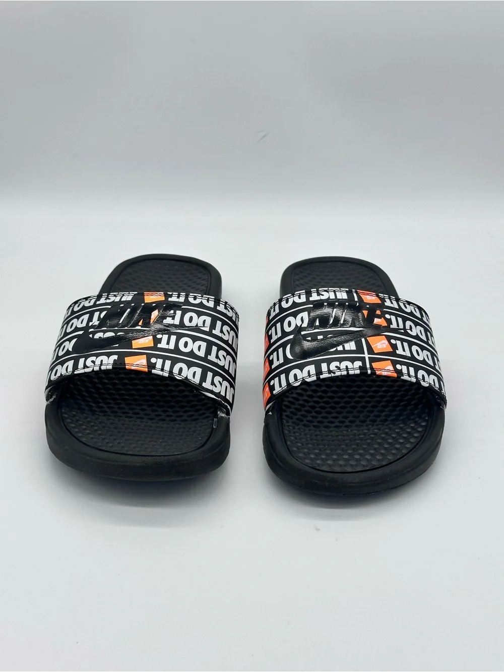Nike Benassi JDI Print Just Do It Men's Slides Sandal Black Orange Size 9